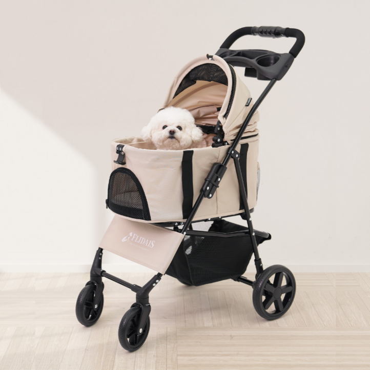 플리다스 실속형 원터치 펫 유모차 개모차 애견 반려견 경량 퀵폴딩 분리형 소형견 중형견, 아이보리