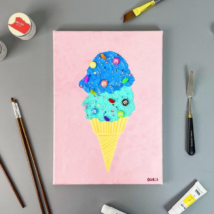 [아워캔버스] 아이들이 좋아하는 집콕미술놀이 아이스크림 그리기 프리미엄 아크릴화 미술키트