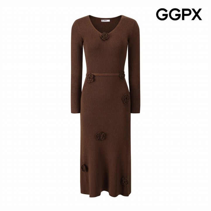 AK플라자 GGPX 니트 코사지 골지 원피스 GPAOP003F
