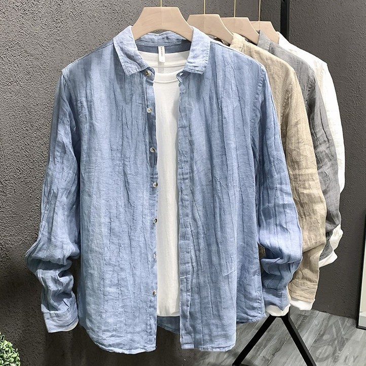 비아이와이 남성 여름 루즈핏 캐주얼 얇은 긴팔 아우터 셔츠