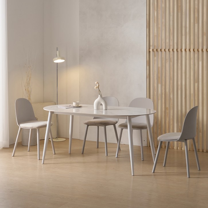 공간사이 루키 세라믹 타원 식탁  의자 세트 4인용 1600 방문설치, 아이보리 2P  그레이 2P, 일반의자 4