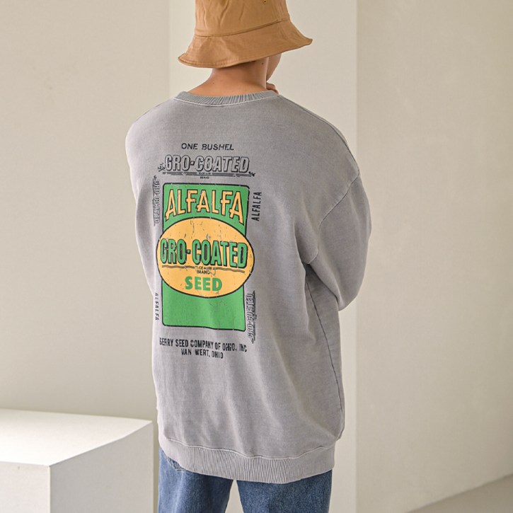 플레이즈 남성용 피그먼트워싱 프린팅 맨투맨 티셔츠