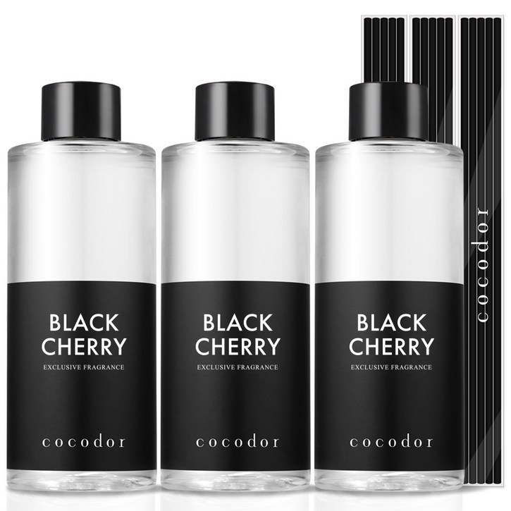 코코도르 디퓨저 리필액 3개 + 리드스틱 15개입, 블랙체리, 200ml