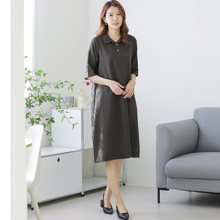 우일 여성용 인견 러프 카라 원피스