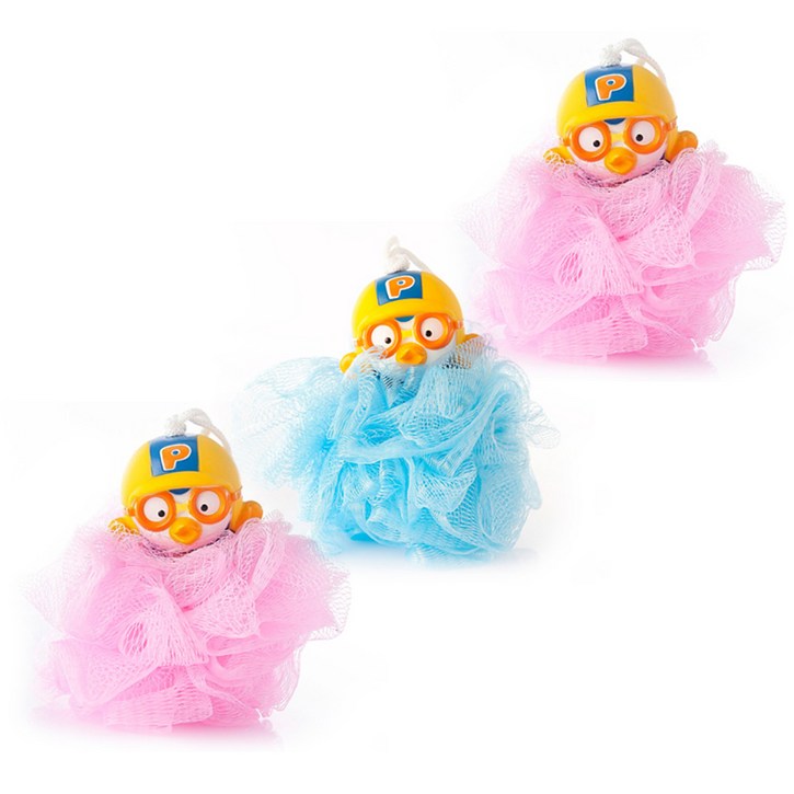 아기샤워볼 뽀로로 인형 샤워볼 3p 세트, 핑크, 블루, 핑크, 1세트
