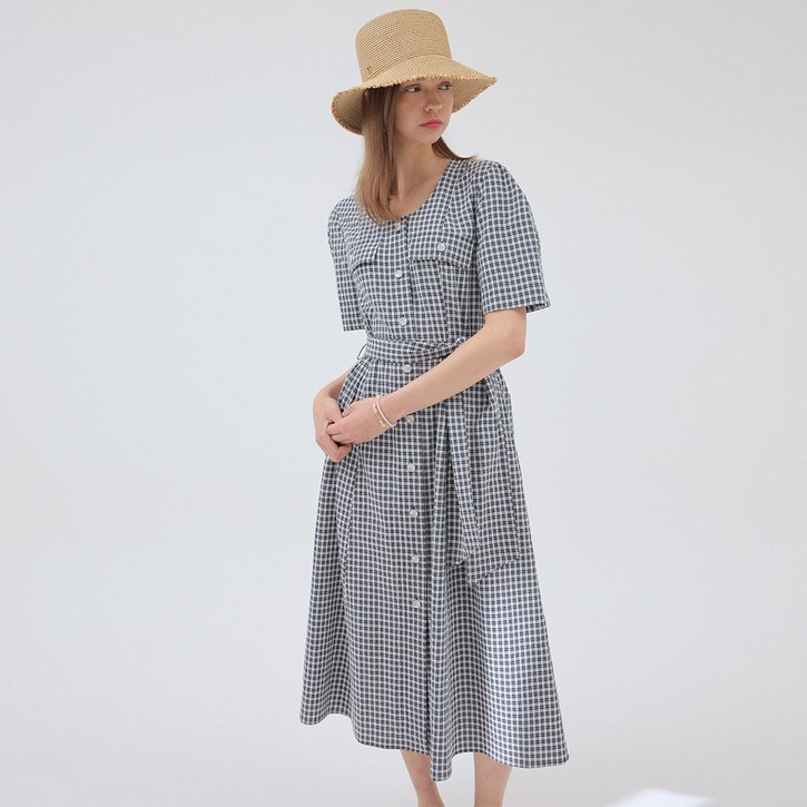온앤온 여성용 체크 패턴 플레어 원피스 NEW3MOC510