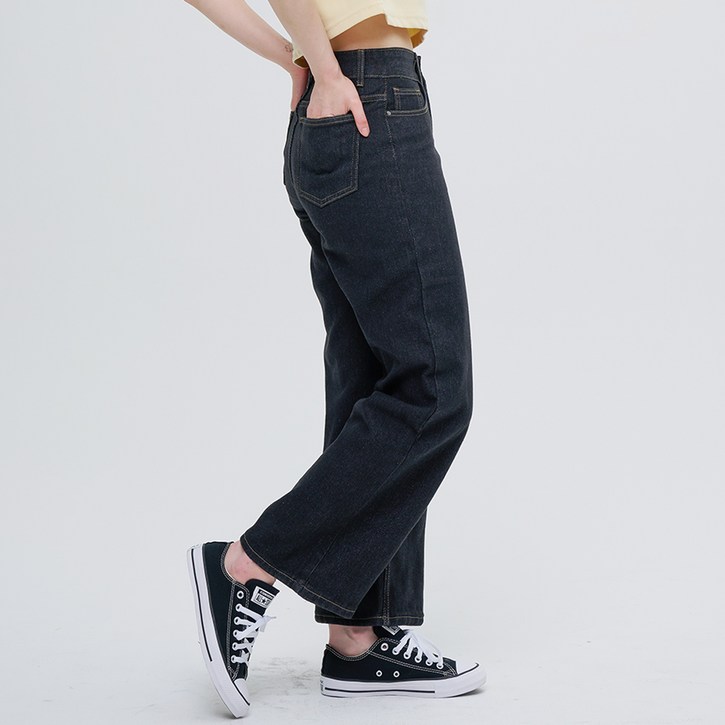 아루아 여성용 하이웨이스트 와이드 일자 데님 팬츠 WJ27025