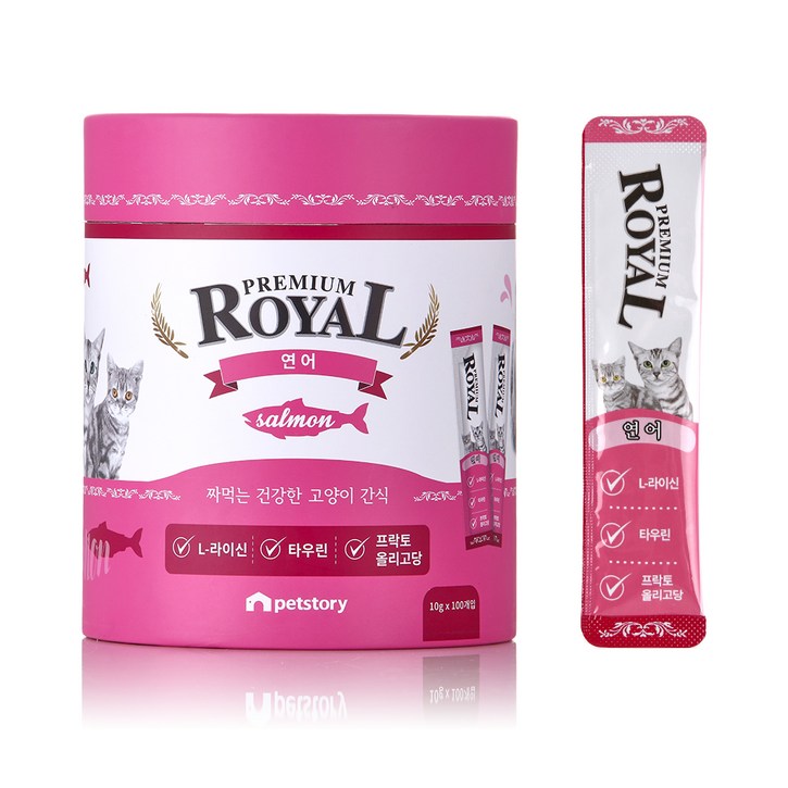 프리미엄로얄 고양이 스틱 간식 원통형 연어 10g x 100p, 연어맛, 10g, 1개 프리미엄로얄 고양이 스틱 간식 원통형 연어 10g x 100p, 연어맛, 10g, 1개