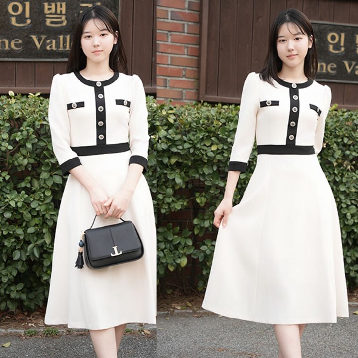 비비디아 2025 봄 가을 신상 고급원단 여성 롱 원피스 슬림핏 하객룩 오피스룩 5472