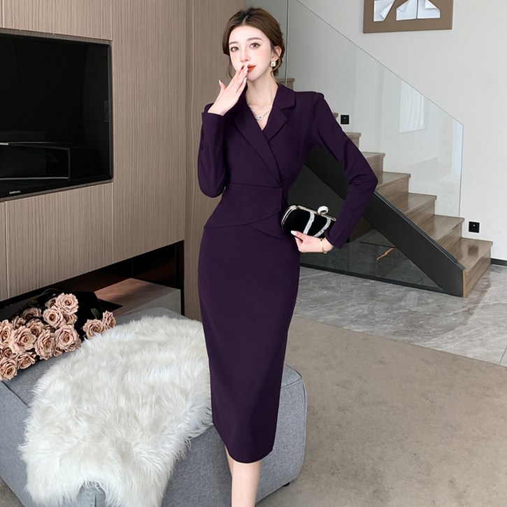 JQS 오피스룩 XL 하객 롱 원피스 1119 자켓핏 슬림 롱원피스 출근룩 모임룩