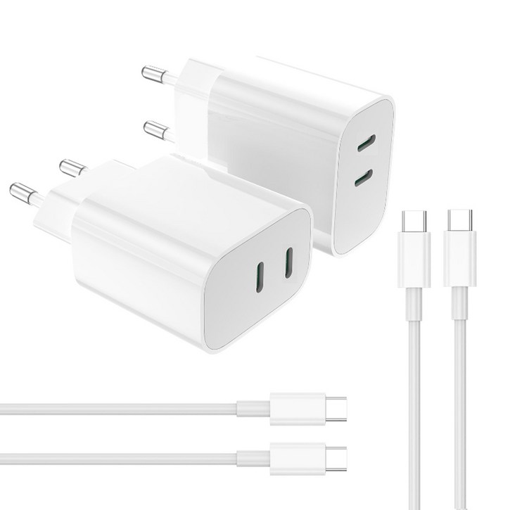 듀얼포트 c타입 고속 충전기 25W PPS 초고속 PD 충전기 C타입 케이블 1.8m 세트 삼성 아이폰 가정용 충전기, 2개, 흰색