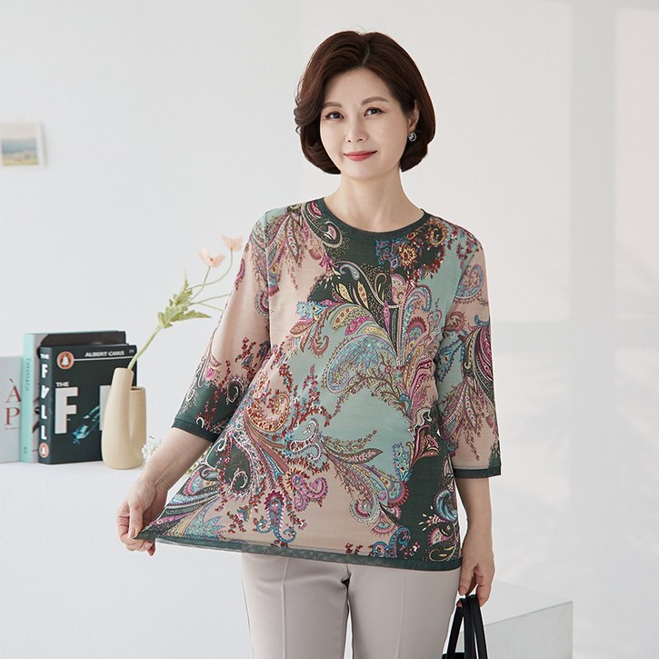 엄마옷 마담4060 끝단배색티셔츠TE203031