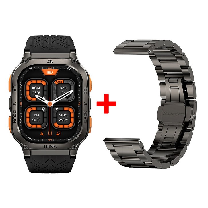 2025년형 KOSPET TANK M3 Ultra GPS 스마트워치 남성용 방수 5ATM AMOLED AOD 480mAh 디지털 블루투스 통화 기능, Black double strap, 4.978cm, GPS  블루투스
