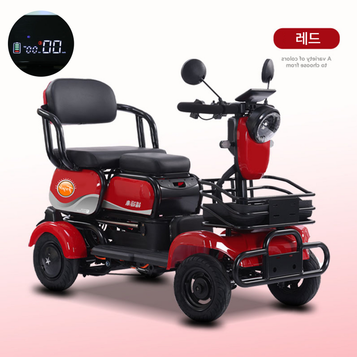 일렉휠스 사륜 전동 스쿠터 전기 자전거 노인 어르신 4륜 네발 중장년 어르신 효도 부모님 선물 전동차, 레드, 스틸