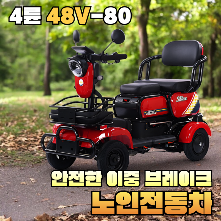 AUNOMI 이중제어 노인전동차 할머니 전기 사륜 카트 어르신 스쿠터, 1세트, 48V 80마일
