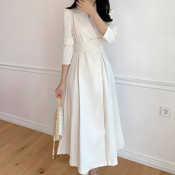 페이퍼먼츠 카라넥 허리버튼 롱 원피스 08843