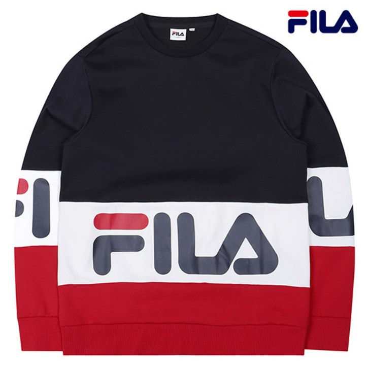FILA 남여공용 3단 컬러 블럭 맨투맨 FS2POC1117XDRD