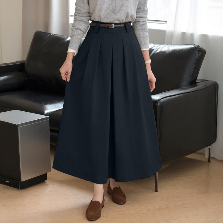 데일리앤 헤이든 뒷밴딩 핀턱 주름 A라인 롱 스커트 하체 커버 고급스러운 와이드 치마 바지