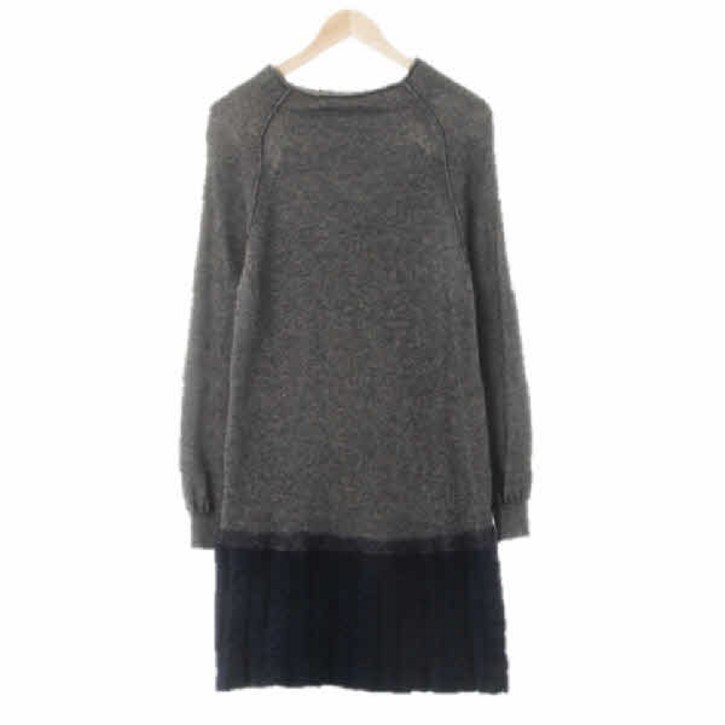 2997 오즈세컨 다크그레이다크네이비 울 나그랑와이드넥배색니트원피스 90