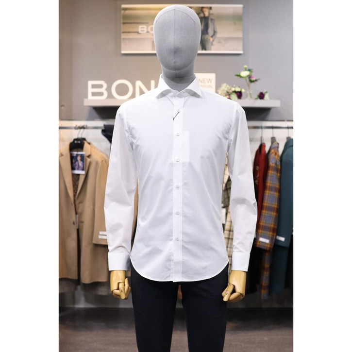 BON 화이트 솔리드 화이드카라 스판 와이셔츠 BN0SBA850 WH