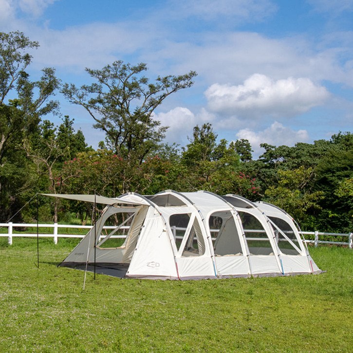 제드 티멕스EX 터널형 텐트 56인용 대형 3룸 풀그라운드 시트 포함 크림, 6, 크림