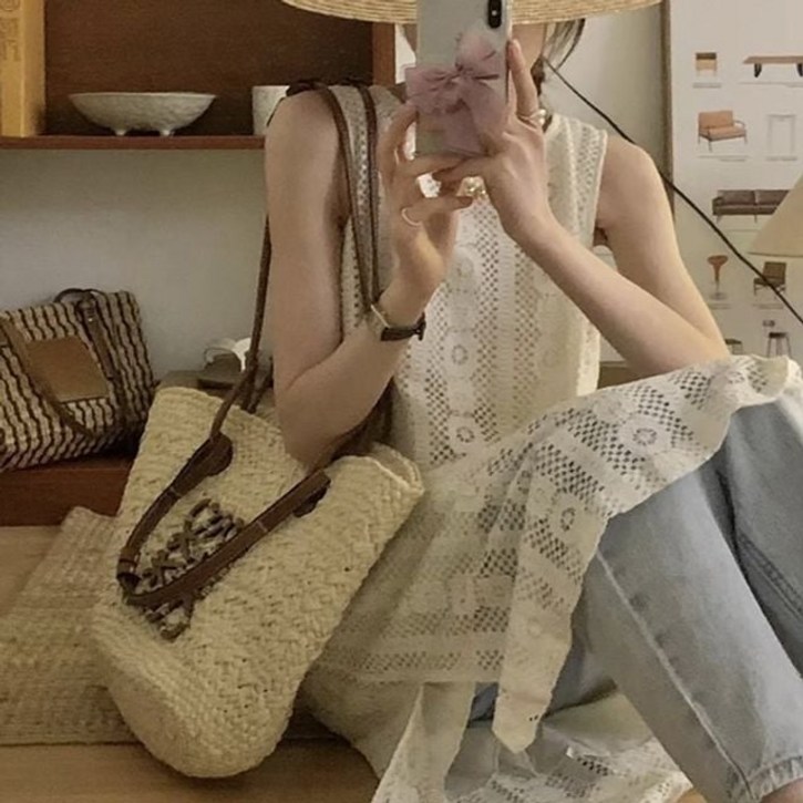 펀칭 레이스 민소매 앤틱 원피스 ove+041sC