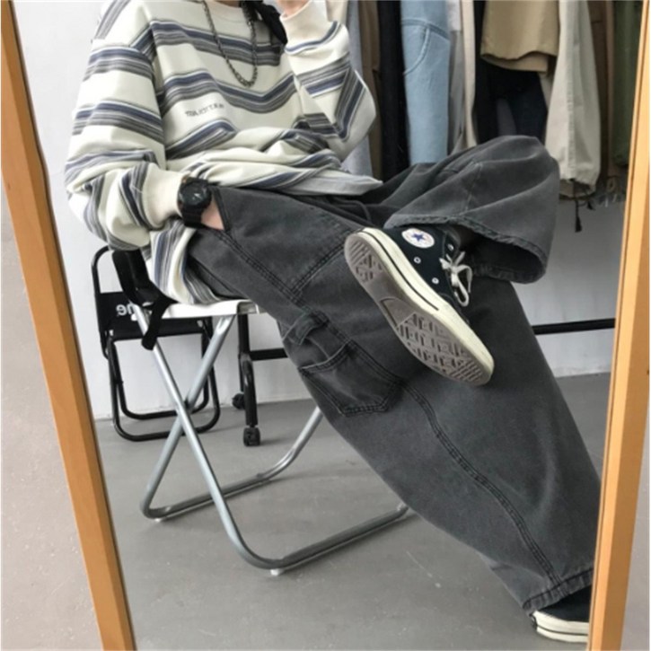 남자 카펜터 와이드 밴딩 데님팬츠