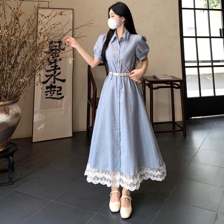 POMTOR 여성 여름 패션 빅사이즈 롱 원피스 글램 디자인감 하객원피스