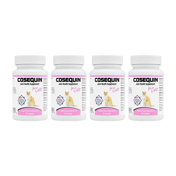 4개 Nutramax 코세퀸 고양이 관절 건강 보조식품 80 스프링클 캡슐, 4개