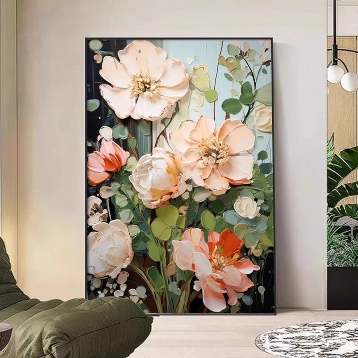 북유럽 입체 유화 긴 추상화 그림액자 세로 현관 F