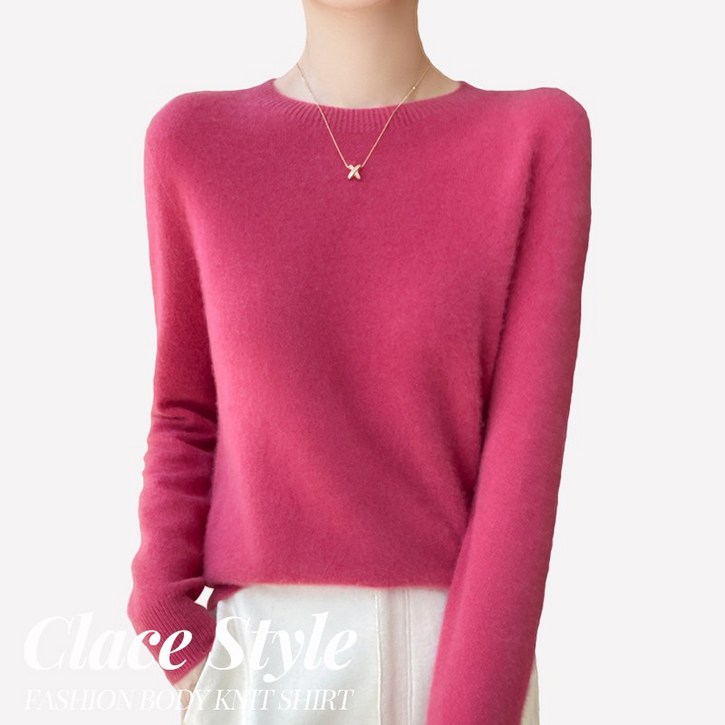클레이스 울100% 캐시미어 고급 호주산 양모  여성 라운드넥 니트