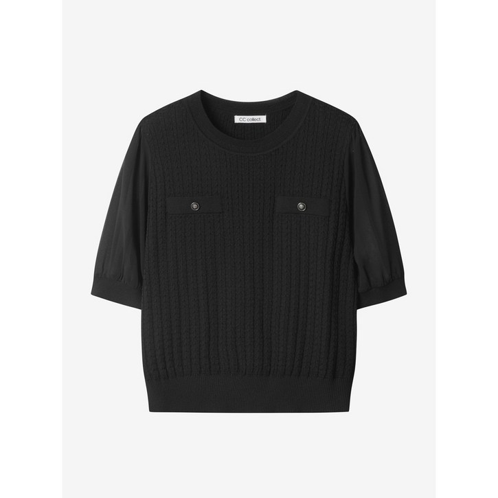 씨씨콜렉트 중계점 텍스처블록 퍼프슬리브 니트 탑 E252KSK142