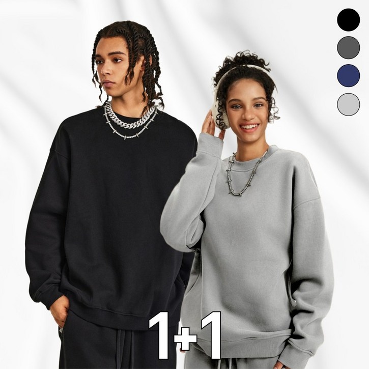 [1+1] 마할로 핏미쳤 무지 맨투맨 남녀공용 루즈핏 긴팔티