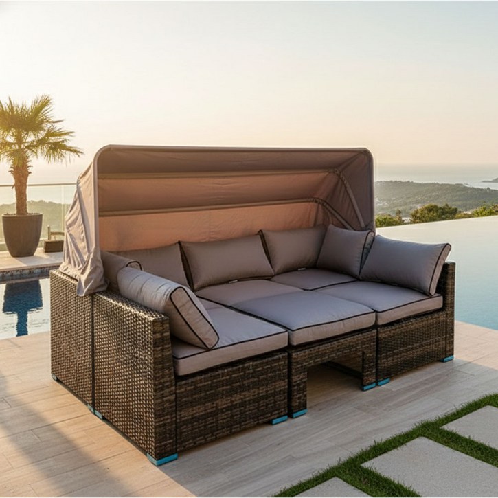 라탄 야외소파 테이블 세트 의자 침대 썬베드 캐노피형