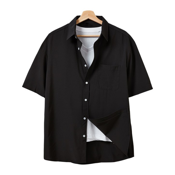 핫코드 남성용 여름 오버핏 스판 링클프리 빅사이즈 반팔셔츠