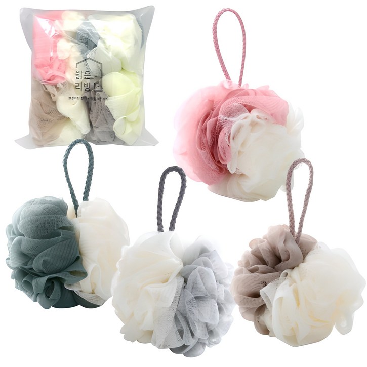 밝은리빙 컬러 샤워볼 4종 세트, 그린  그레이  핑크  브라운, 4개입, 1세트