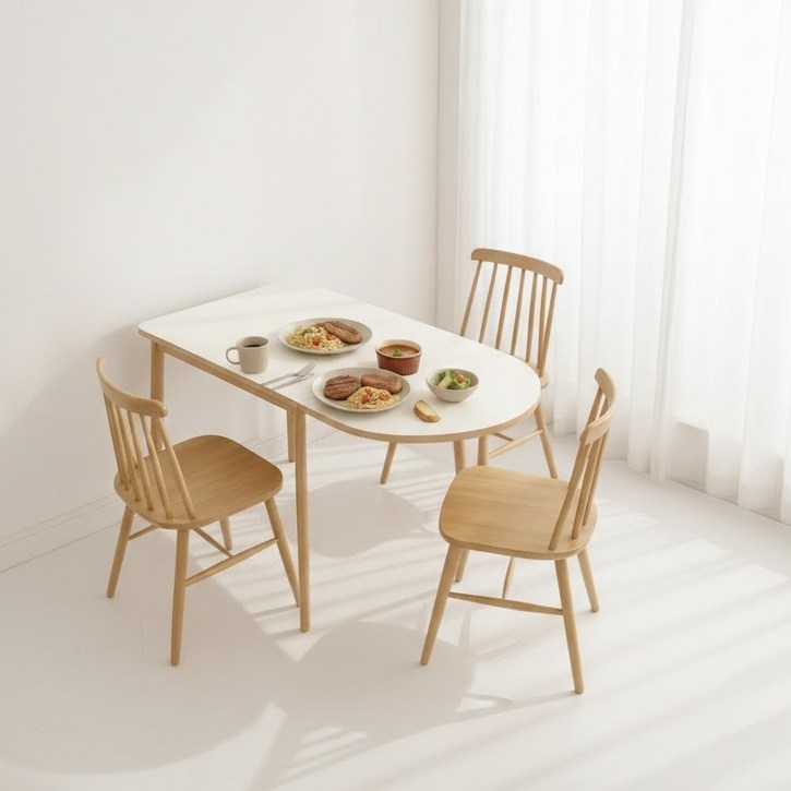 이케아 1인용 2인용 원룸 식탁 반원 반달 반타원 사각 식탁 테이블, 4인용, 확장형테이블반원, 화이트