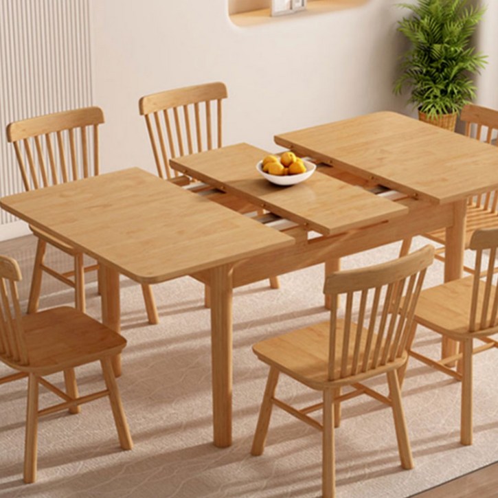 리브웰 견고한 확장형식탁 고무나무 원목 4인용 6인용 슬라이드 접이식식탁 카페 테이블, 4.6인용, 우드