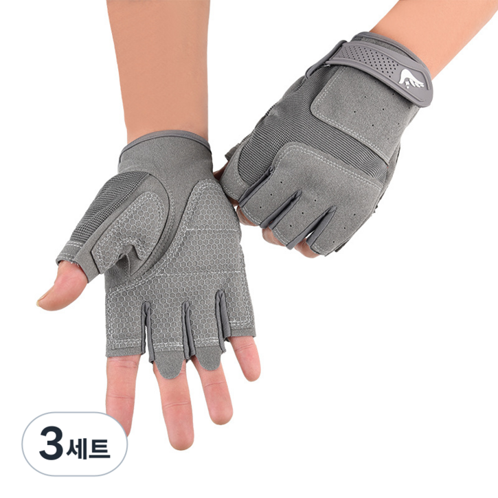 투바이젠 자전거 라이딩 장갑 등산 헬스 반장갑, 3세트, 그레이