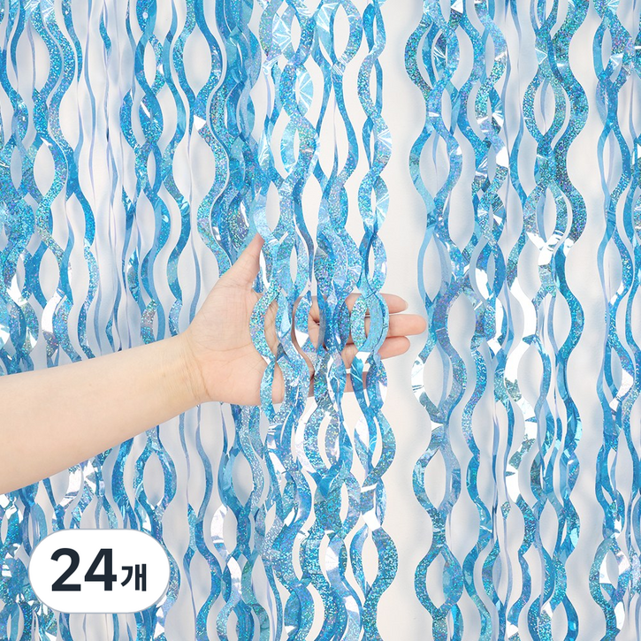 파티짱 웨이브 홀로그램 파티 커튼 장식 포토존 배경, 24개, 웨이브 파티커튼 (홀로그램 아쿠아블루)