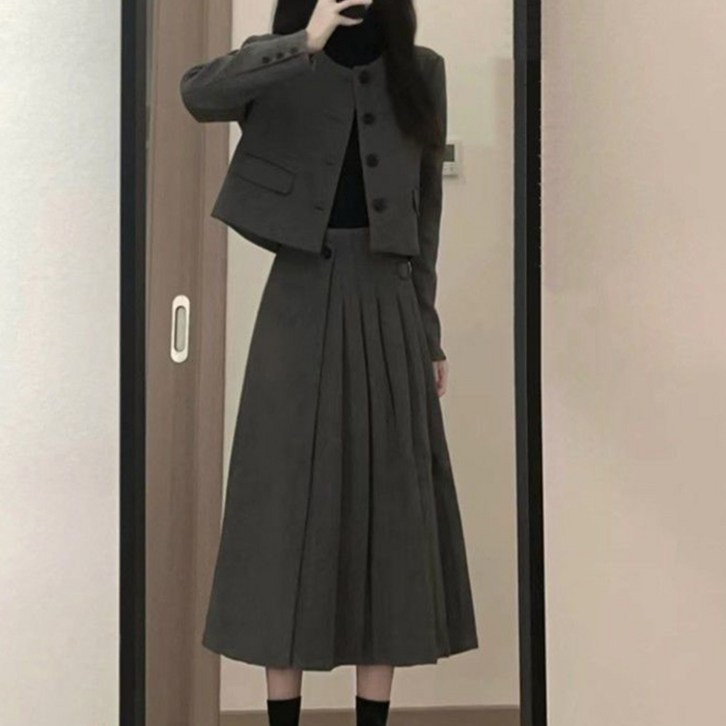 라라티나 여성용 쎄린 도톰한 투피스 정장 하객룩 숏자켓  스커트 세트