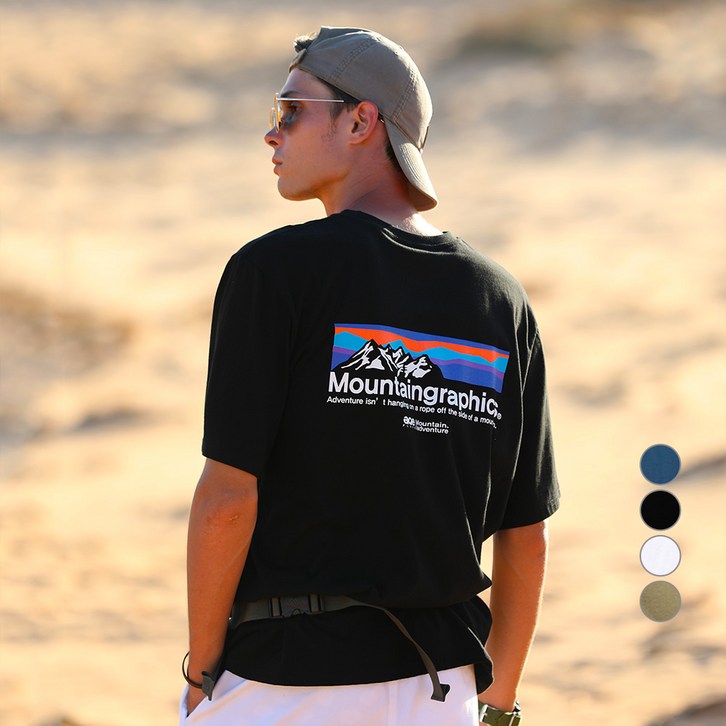 플루크 남녀공용 통기성 마운틴 그래픽 실루엣 반팔 티셔츠 FST151