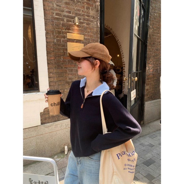 비아이와이. 여성 가을 겨울 신상 통근 반집업 니트 맨투맨 DH1132