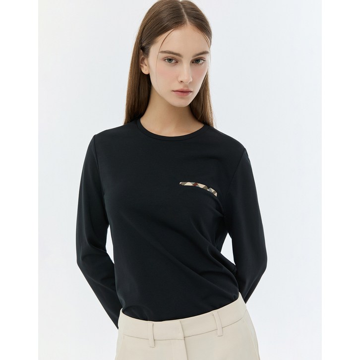 23FW populet블랙 체크배색 라운드 긴팔티셔츠 WKTS3D001BK 23FW populet블랙 체크배색 라운드 긴팔티셔츠 WKTS3D001BK