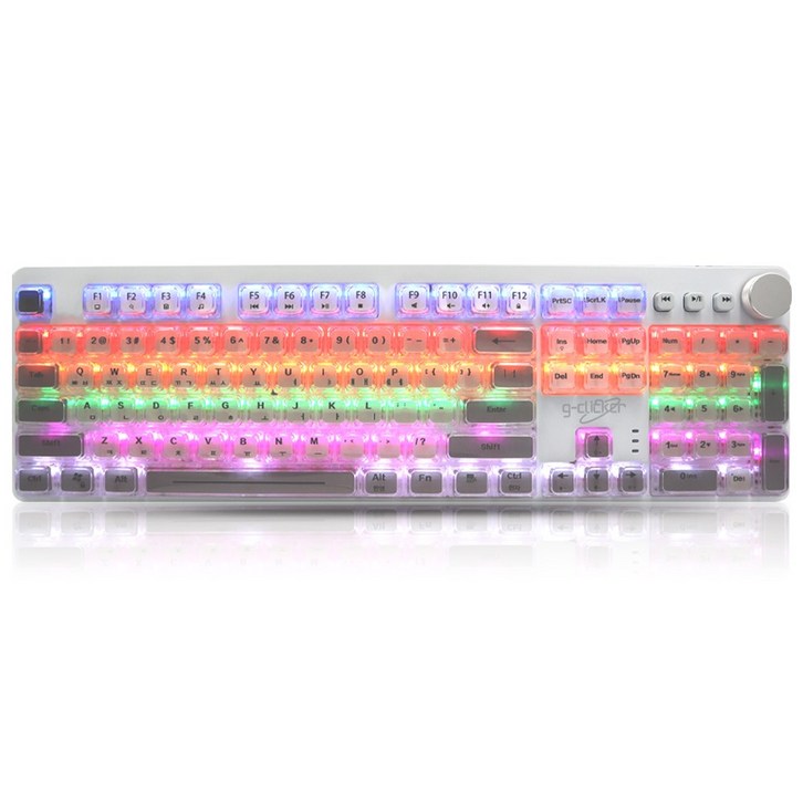 지클릭커 GKK901X 슈퍼히어로 투명 크림 크리스탈 키캡 LED 게이밍 USB 적축 기계식 키보드