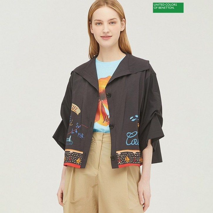 베네통 아울렛 와이드 카라 블라우스 BABLB7531 219245