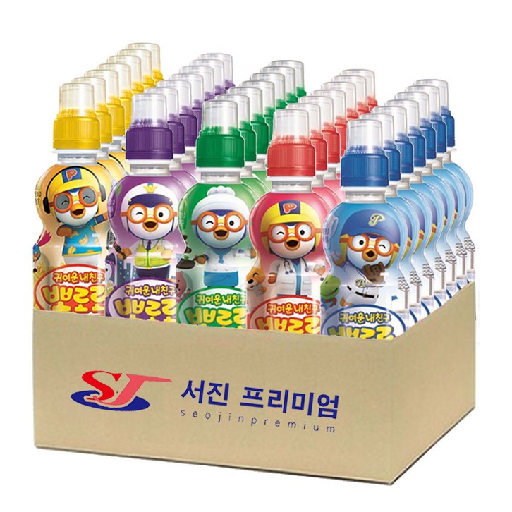 (서진프리미엄) 뽀로로 어린이음료 5종 235ml (밀크7개+딸기7개+사과7개+블루베리7개+바나나7개) 총35개, 235ml
