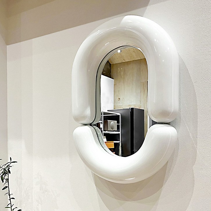 무스타슈 조디악 거울 욕실 화장실 볼드프레임 공룡알 거울 타원형 인테리어 벽거울, 에그 거울 화이트