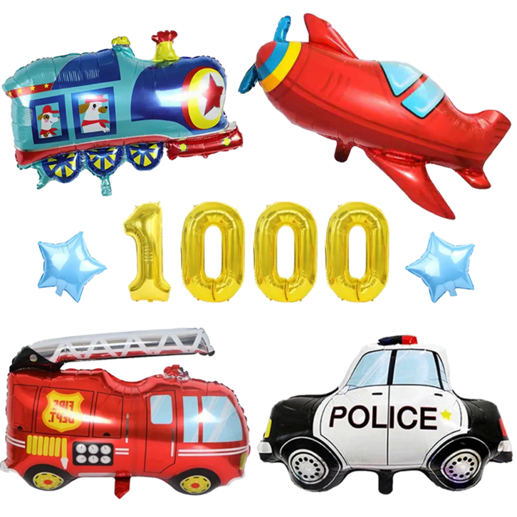 파파 파티 대형 소방차 경찰차 자동차 비행기 숫자 풍선 세트
