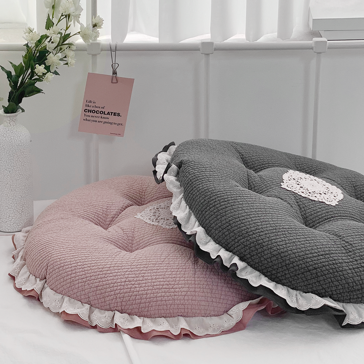 마이룸엔 슈슈 레이스 순면 100수 줄누비 면 좌방석 원형 사각 방석 45cm 60cm